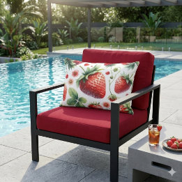Strawberry Red Berry on White Outdoor Pillow