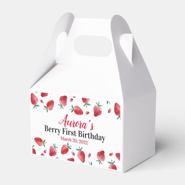 Strawberry Red Birthday Favour Box Gable Box  (Front Side)