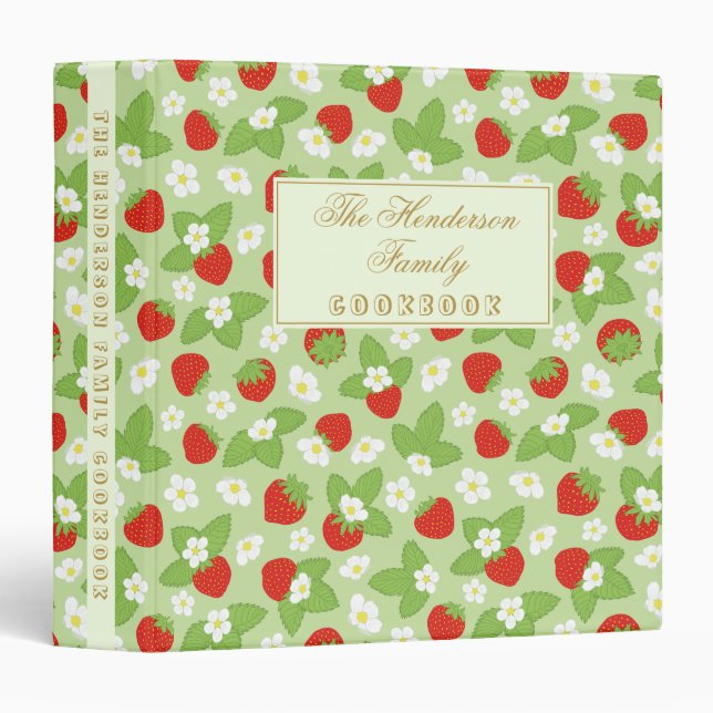 Strawberry Red Green Pattern Cookbook Recipe Binder (Front/Spine)