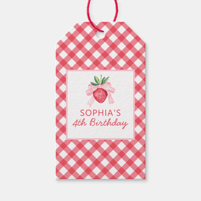 Strawberry Red Picnic Plaid Gift Tag (Front)