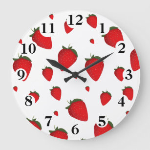 Strawberry Red White Fruit Food Pattern Large Clock