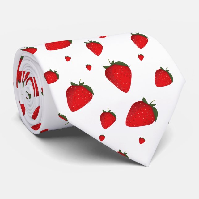 Strawberry Red White Fruit Food Pattern Tie (Rolled)