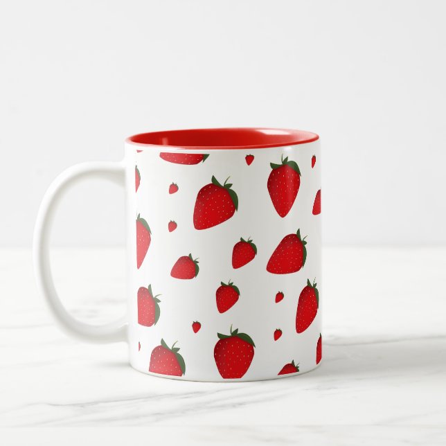 Strawberry Red White Fruit Food Pattern Two-Tone Coffee Mug (Left)