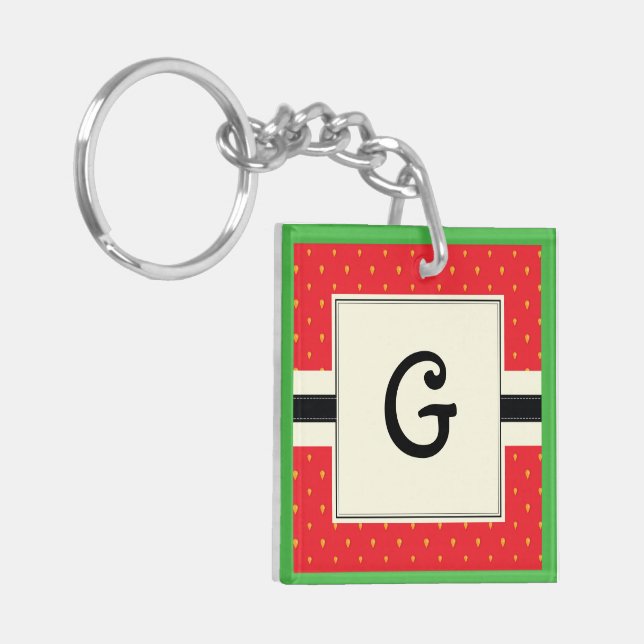 Strawberry retro 80's design monogramm funny fruit keychain (Front Left)