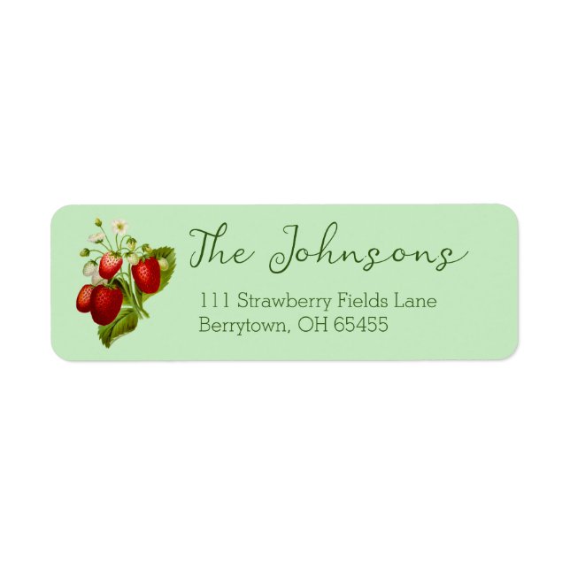 Strawberry Return Address Labels Green (Front)