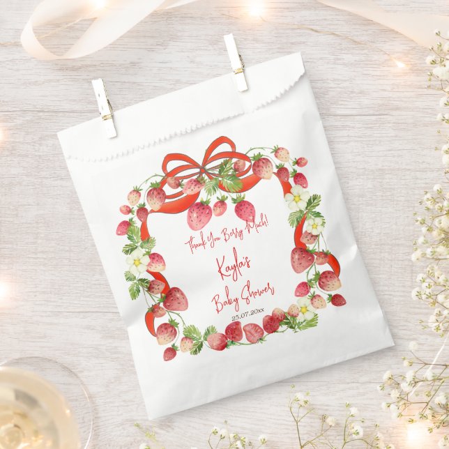 Strawberry ribbon bow coquette baby shower favours favour bag (Clipped)