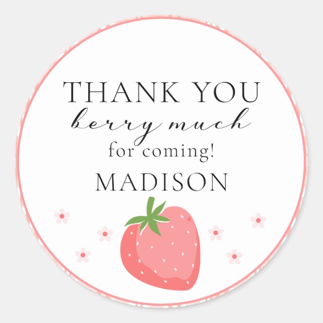 Strawberry Round Stickers Berry First Birthday (Front)