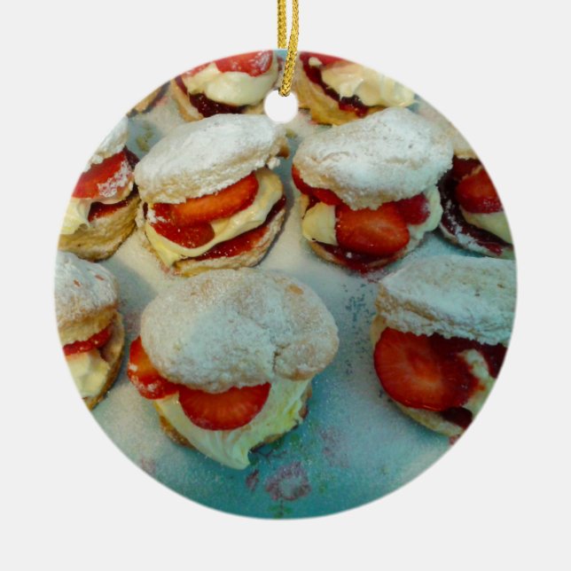 Strawberry Scones/Cakes Ceramic Ornament (Front)