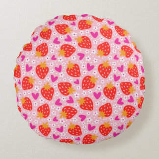 Strawberry Seamless Pattern Round Pillow