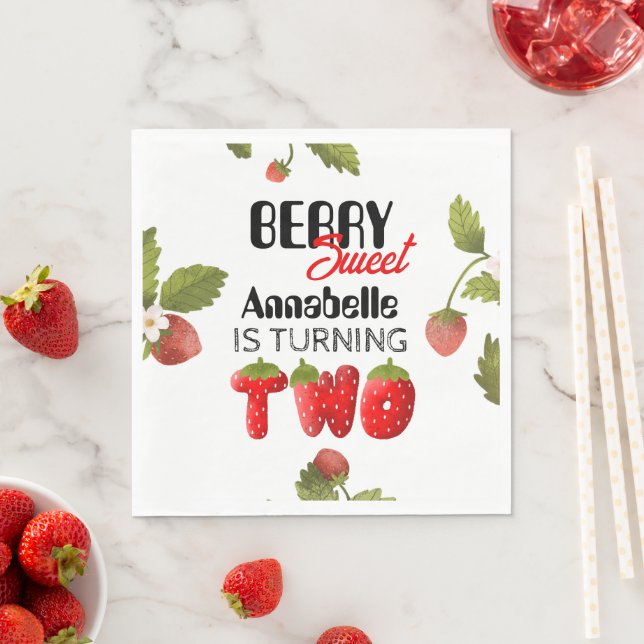 Strawberry Second Birthday Napkin (Insitu)