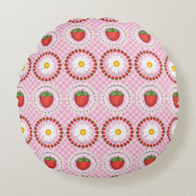 Strawberry Serenade  Round Pillow (Front)