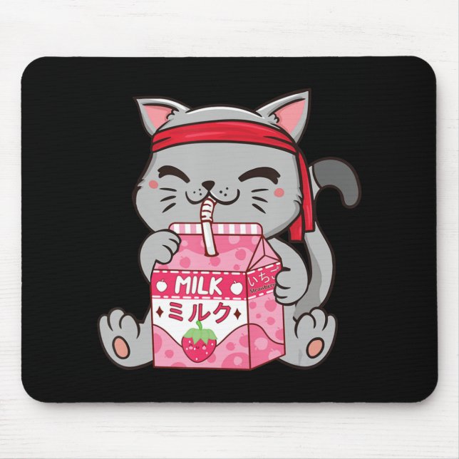 Strawberry Shake Strawberry Milk Cat Kawaii Neko A Mouse Pad (Front)