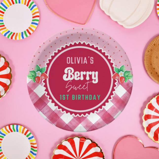Strawberry Shortcake 1st Birthday Party Paper Plate (Strawberry Shortcake 1st Birthday Girl Party Paper Plate)