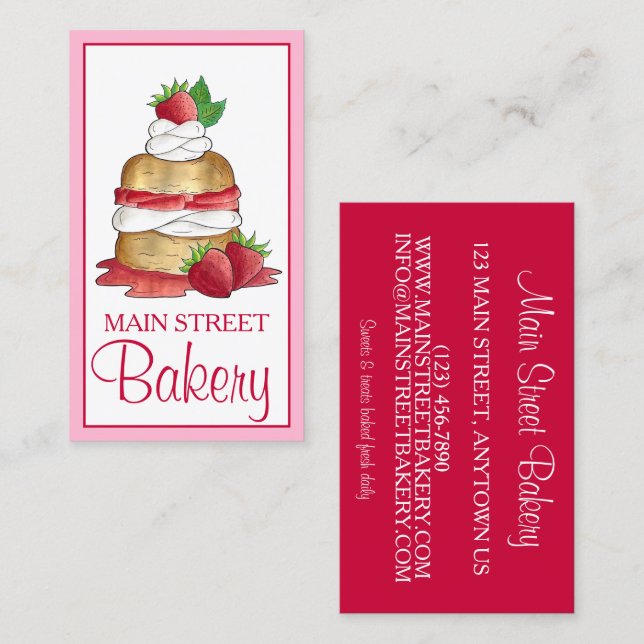 Strawberry Shortcake Cake Dessert Strawberries Business Card (Front/Back)