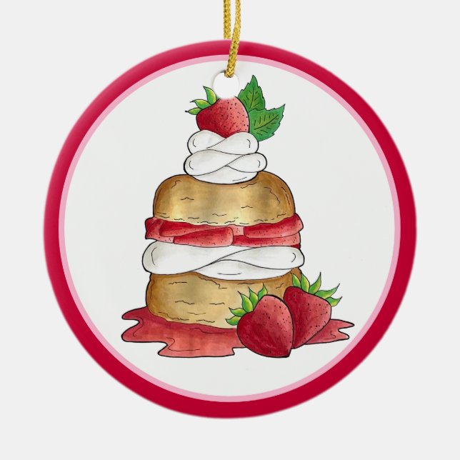 Strawberry Shortcake Cake Dessert Strawberries Ceramic Ornament (Front)