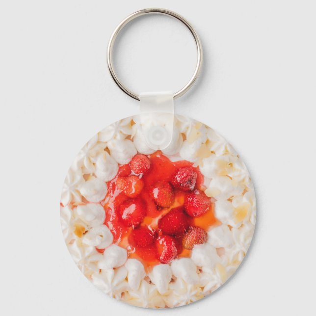 Strawberry shortcake dessert red white keychain (Front)