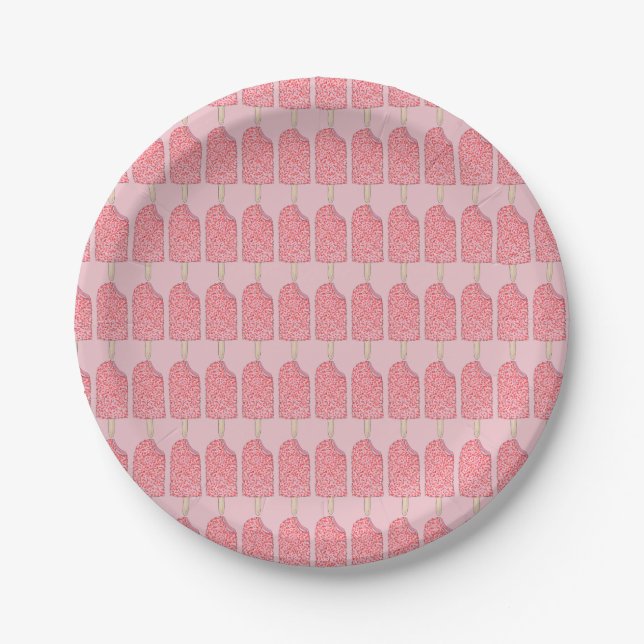 Strawberry Shortcake Pink Ice Cream Popsicle Sweet Paper Plate (Front)