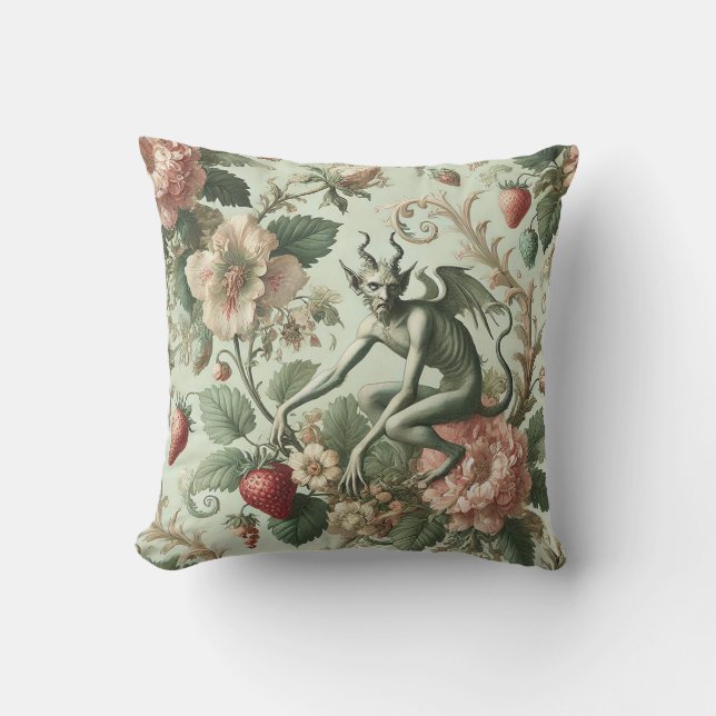 Strawberry Sins – Gothic Baroque Throw Pillow (Front)