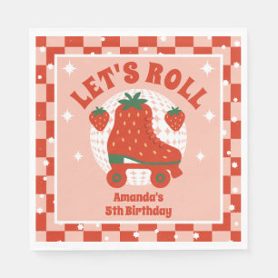 Strawberry Skates   Retro Roller Skating Birthday Napkin