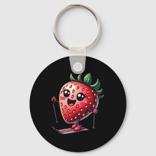 Strawberry Skiing Cute Alpine Snow Cartoon Fun  Keychain