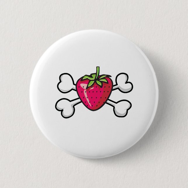 strawberry Skull and Crossbones 2 Inch Round Button (Front)