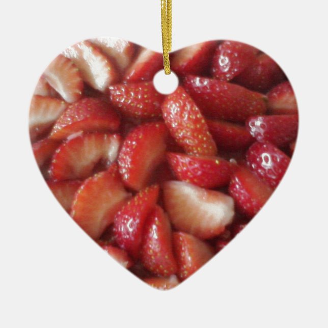 Strawberry Slices, Healthy Food Snack, Red Fruit Ceramic Ornament (Front)