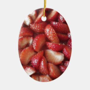 Strawberry Slices, Healthy Food Snack, Red Fruit Ceramic Ornament