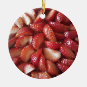 Strawberry Slices, Healthy Food Snack, Red Fruit Ceramic Ornament
