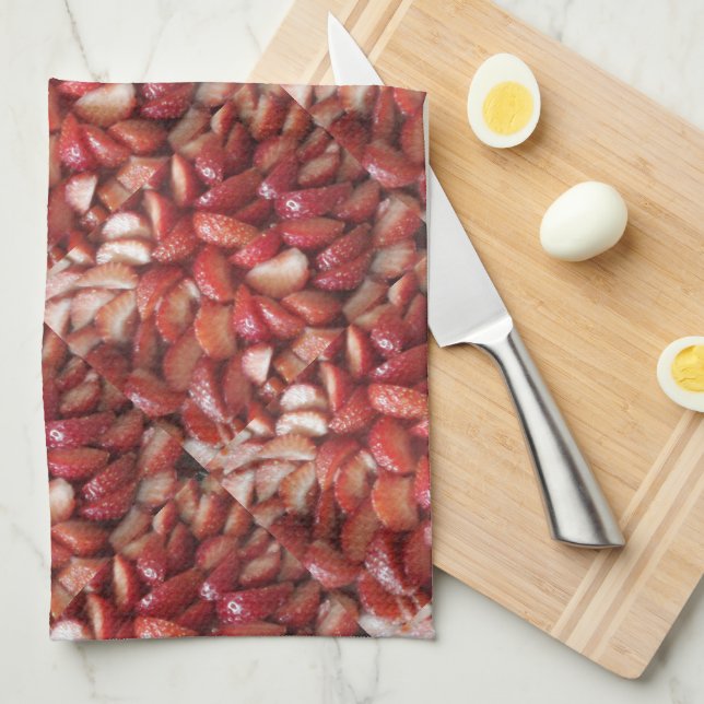 Strawberry Slices, Healthy Food Snack, Red Fruit Kitchen Towel (Quarter Fold)