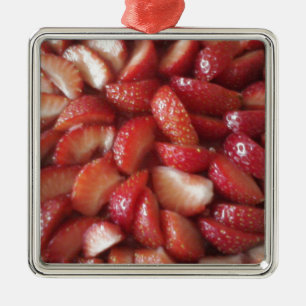 Strawberry Slices, Healthy Food Snack, Red Fruit Metal Ornament