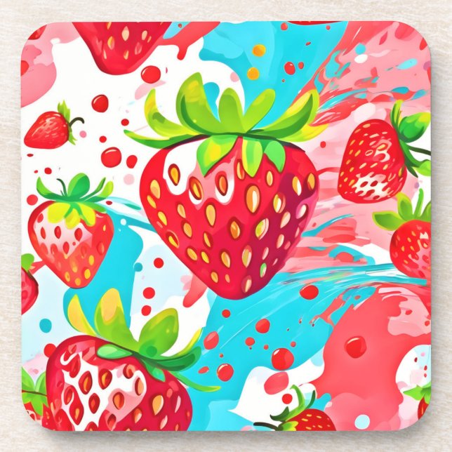 Strawberry Splash Pattern Coaster (Front)