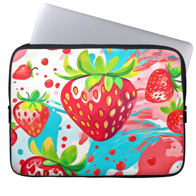 Strawberry Splash Pattern Laptop Sleeve (Front)