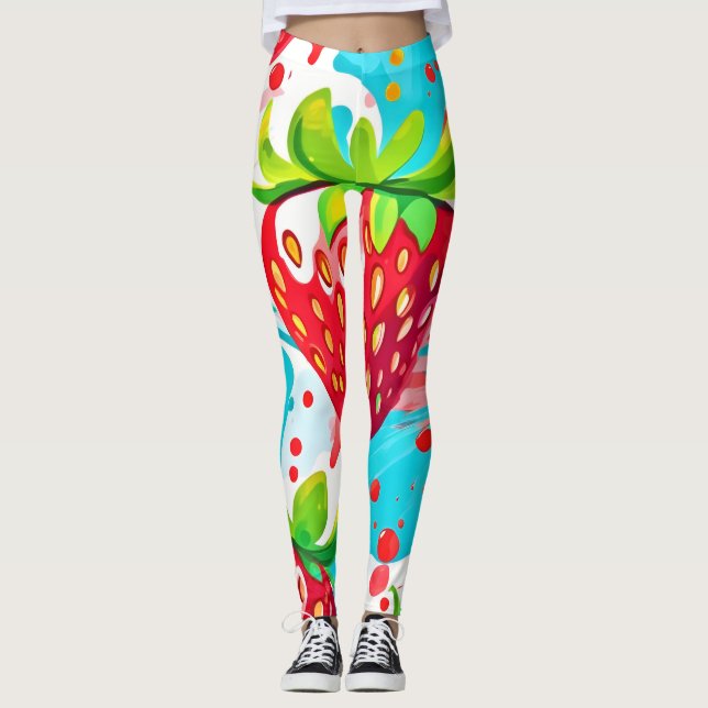 Strawberry Splash Pattern Leggings (Front)