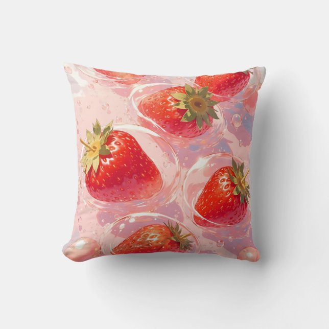 Strawberry Splash Throw Pillow (Front)