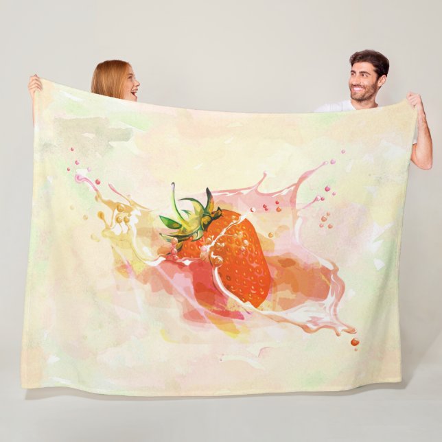 Strawberry Splash! Watercolor Fleece Blanket (In Situ)