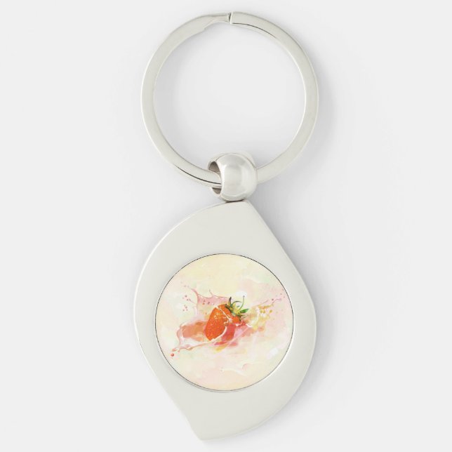 Strawberry Splash! Watercolor Keychain (Front)