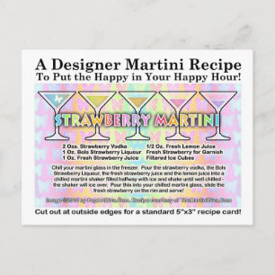 Strawberry Spring Martini Recipe Card Postcard