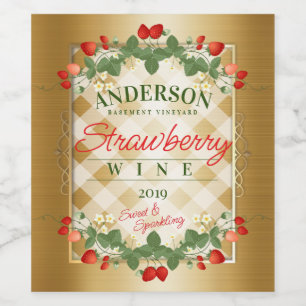 Strawberry strawberries homemade wine personalized label