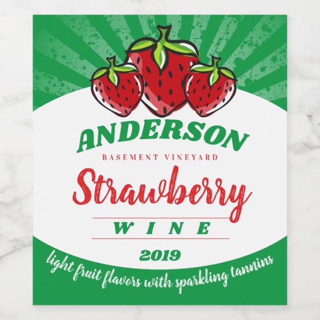 Strawberry strawberries homemade wine personalized wine label (Single Label)