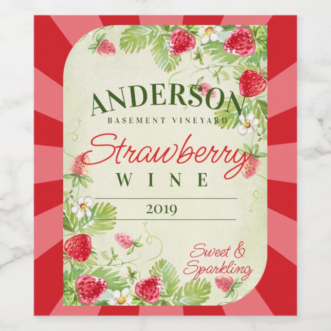 Strawberry strawberries homemade wine personalized wine label (Single Label)