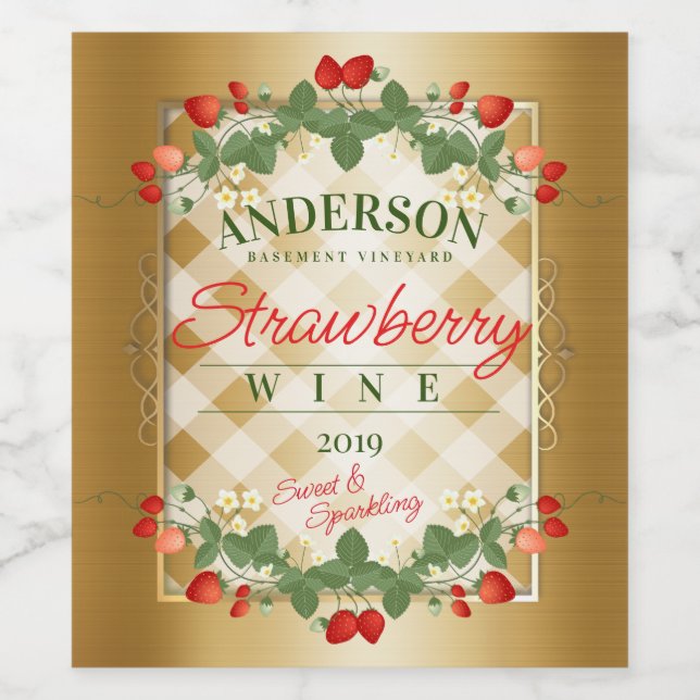 Strawberry strawberries homemade wine personalized wine label (Single Label)