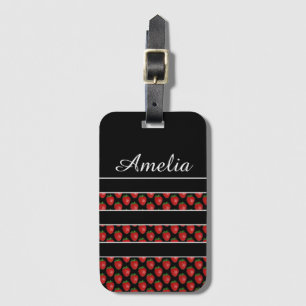 Strawberry Stripes Black Personalised Luggage Tag