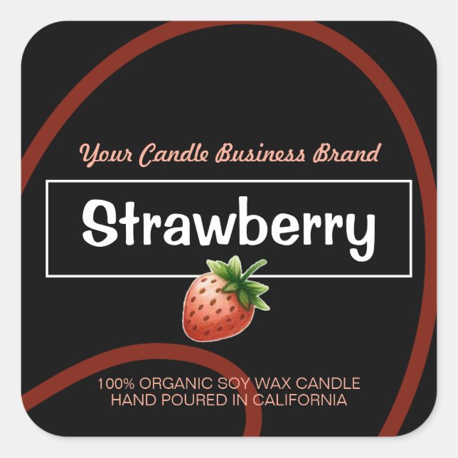 Strawberry Style Modern Soy Candles Labels Black (Front)