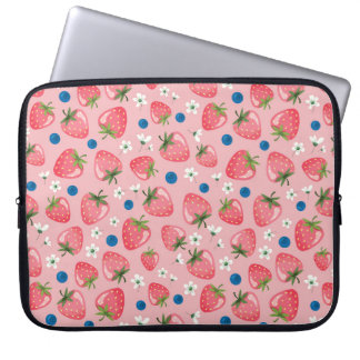 Strawberry summer, cartoon girly background. laptop sleeve