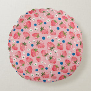 Strawberry summer, cartoon girly background. round pillow