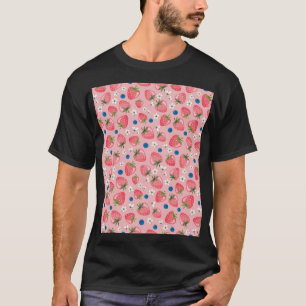 Strawberry summer, cartoon girly background. T-Shirt