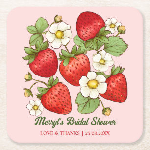 Strawberry summer fruit customized name square paper coaster