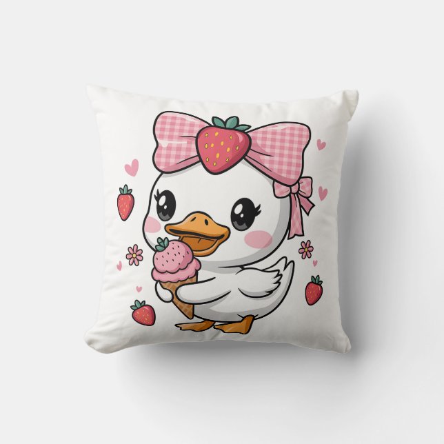 Strawberry Summer Goose Throw Pillow (Front)