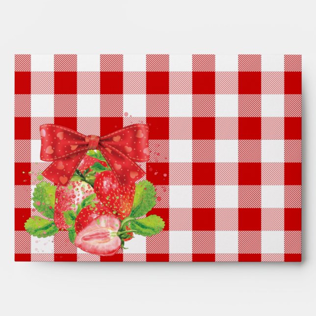 Strawberry Summer Plaid Red Envelope (Front)