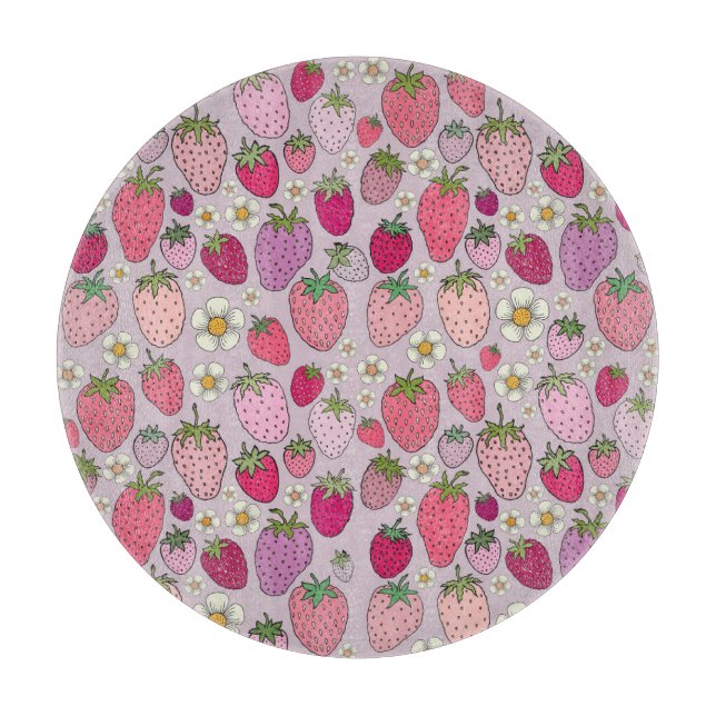 Strawberry Summer Seamless Pattern Cutting Board (Front)